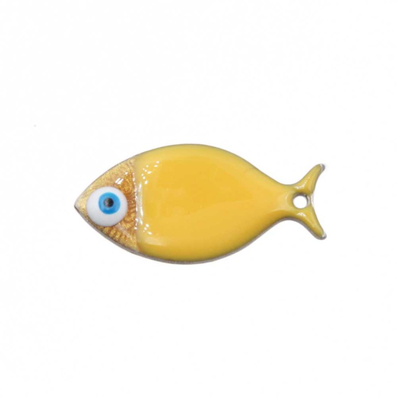 Pesciolino acciaio smaltato giallo scuro oro 24.5x12 mm conf. 1 pz (pesc-0ye11) - pietreeminuterie.com