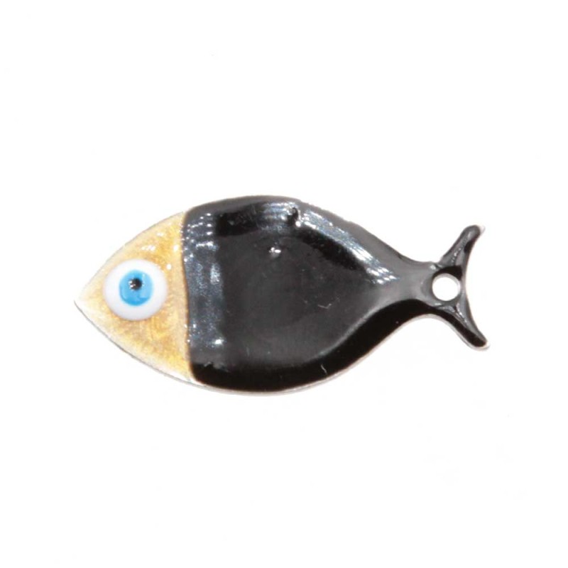 Pesciolino acciaio smaltato nero oro 24.5x12 mm conf. 1 pz (pesc-0307) - pietreeminuterie.com