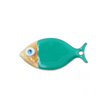 Pesciolino acciaio smaltato verde bottiglia oro 24.5x12 mm conf. 1 pz