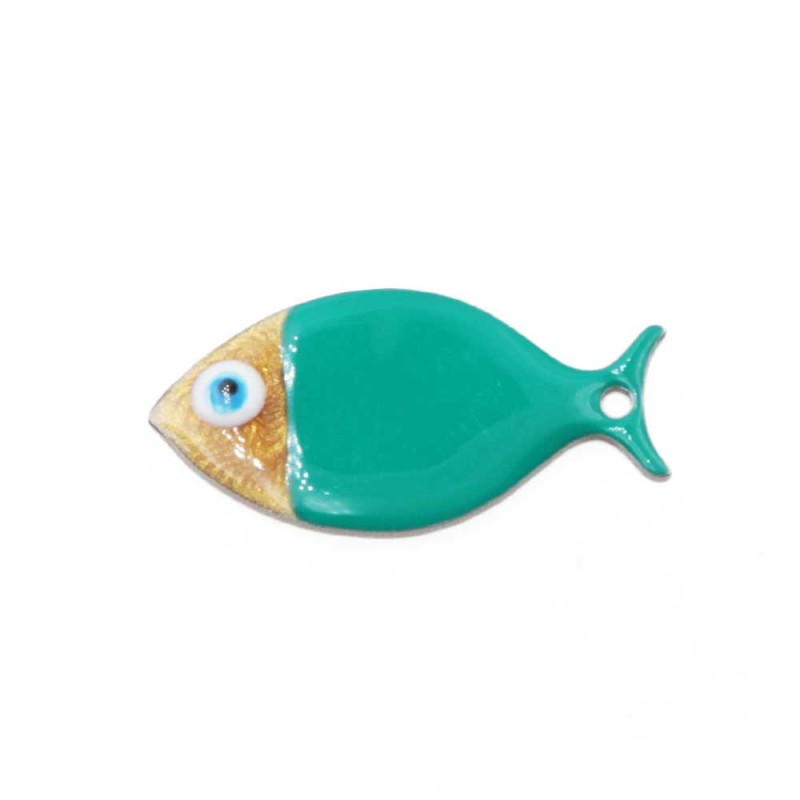 Pesciolino acciaio smaltato verde bottiglia oro 24.5x12 mm conf. 1 pz (pesc-033e) - pietreeminuterie.com