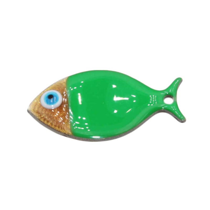 Pesciolino acciaio smaltato verde oro 24.5x12 mm conf. 1 pz (pesc-4e28) - pietreeminuterie.com