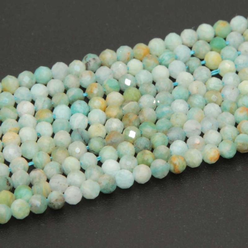 Pietre dure amazzonite tonda schiacciata sfacc. 3 mm filo 40 cm (ama-3mm-1) - pietreeminuterie.com