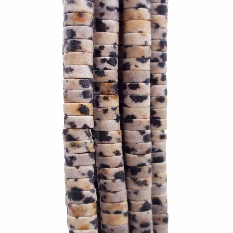 Pietre dure Heishi diaspro dalmata rondelle 4x2.5 mm filo da 40 cm (gi4div44) - pietreeminuterie.com