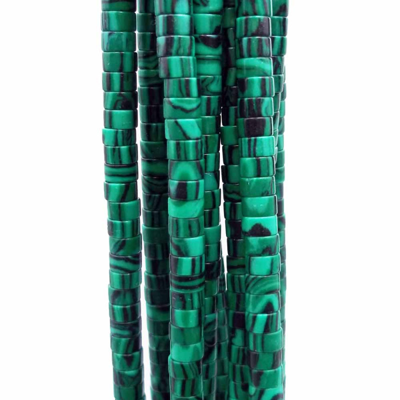 Pietre dure Heishi malachite rondelle 4x2.5 mm filo da 40 cm (gi44mal) - pietreeminuterie.com