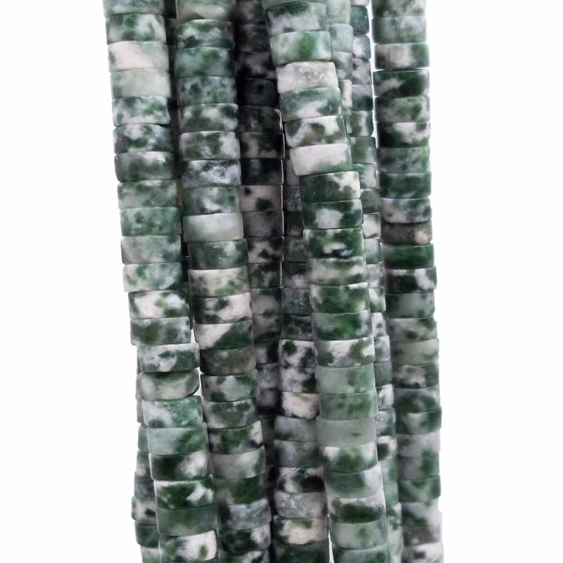 Pietre dure heishi rondelle agata verde muschiata 4x2.5 mm filo da 40 cm (hexq18v) - pietreeminuterie.com