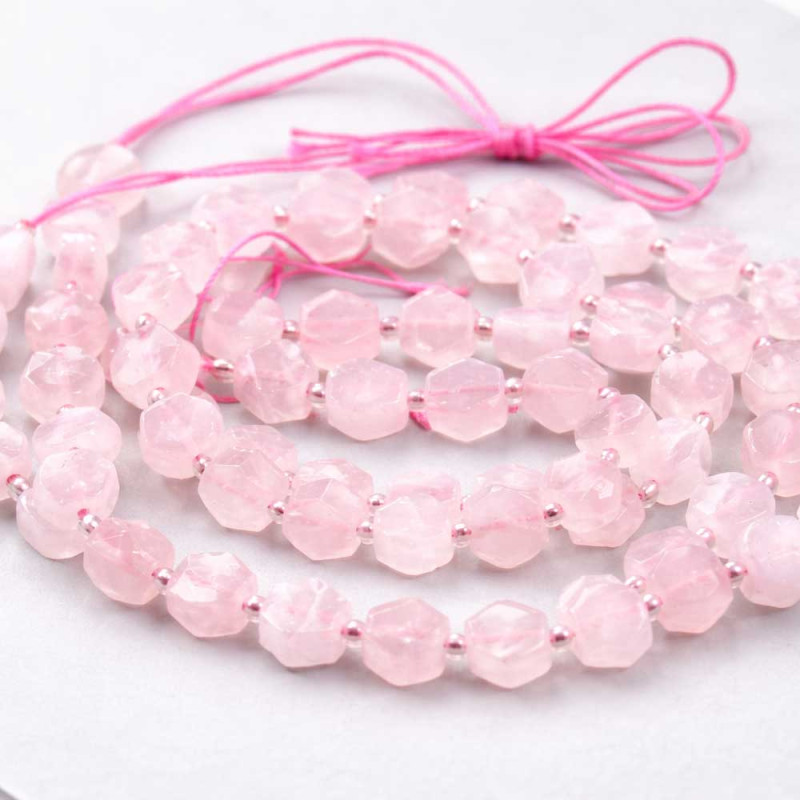 Quarzo rosa esagonale 8 mm liscia conf. 6 pz (qqar-0p1) - pietreeminuterie.com