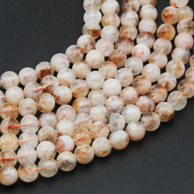 Quarzo lemon citrino 8 mm tondo liscio grado A++ filo 40 cm (qu-cit-01) - pietreeminuterie.com