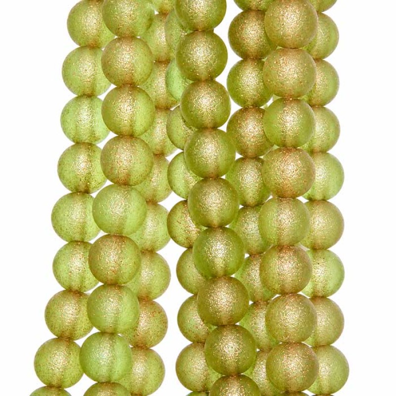 Perline Stardust satinate in vetro verdi 8 mm filo 40 cm Perline Stardust satinate in vetro verdi 8 mm filo 40 cm