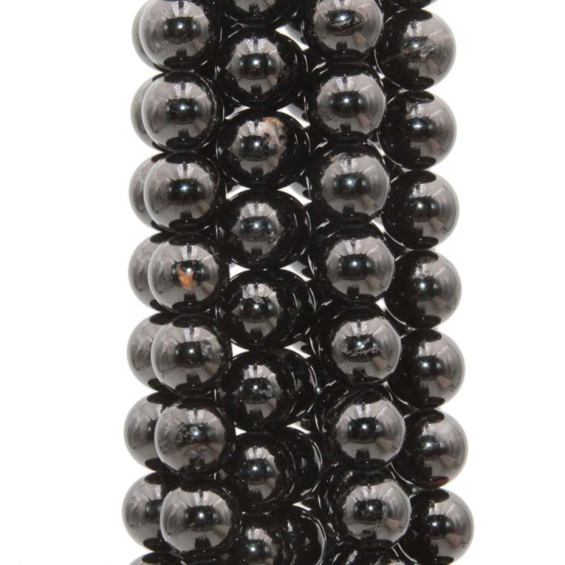 Tormalina nera tonda liscia 8 mm grado A+++ Filo 40 cm (torm-0008) - pietreeminuterie.com