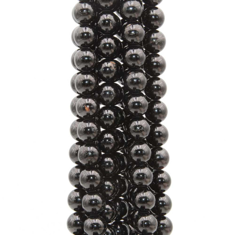 Tormalina nera tonda liscia 6 mm grado A+++ Filo 40 cm (torm-0006) - pietreeminuterie.com