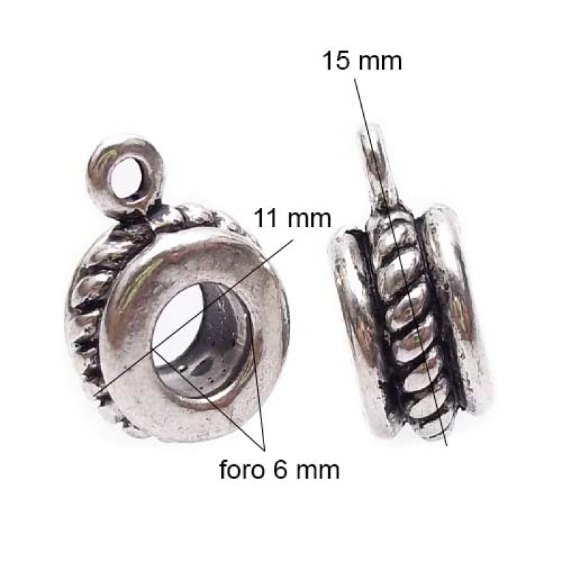 PERLE A FORO ARGENTONE CON ASOLA DECORATO PACCO 5 PZ (fb0245) - pietreeminuterie.com