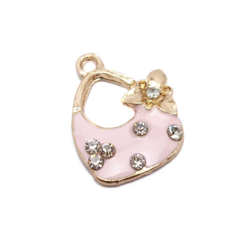 Borsetta rosa con finitura oro e strass 23x17 mm pacco 5 pz (bor044) - pietreeminuterie.com