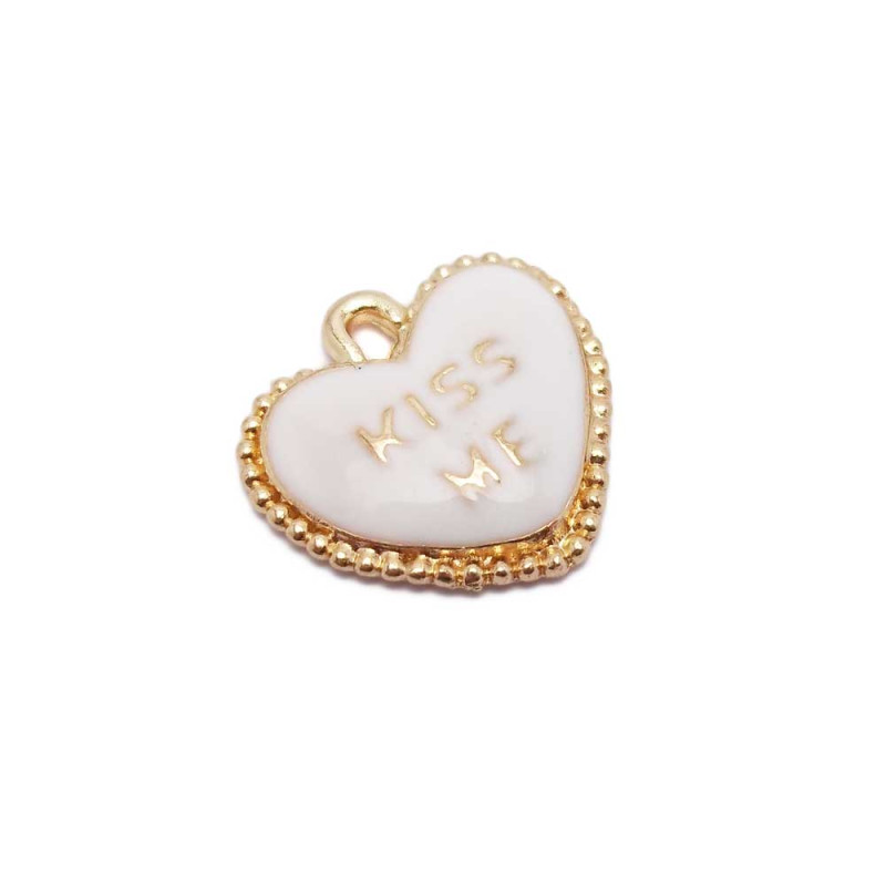 Charms cuore scritta   kiss me   18 mm oro pacco 5 pz (cha01) - pietreeminuterie.com