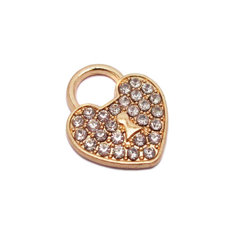 Charms cuore oro con strass 19x16 mm pacco 5 pezzi (ch002) - pietreeminuterie.com