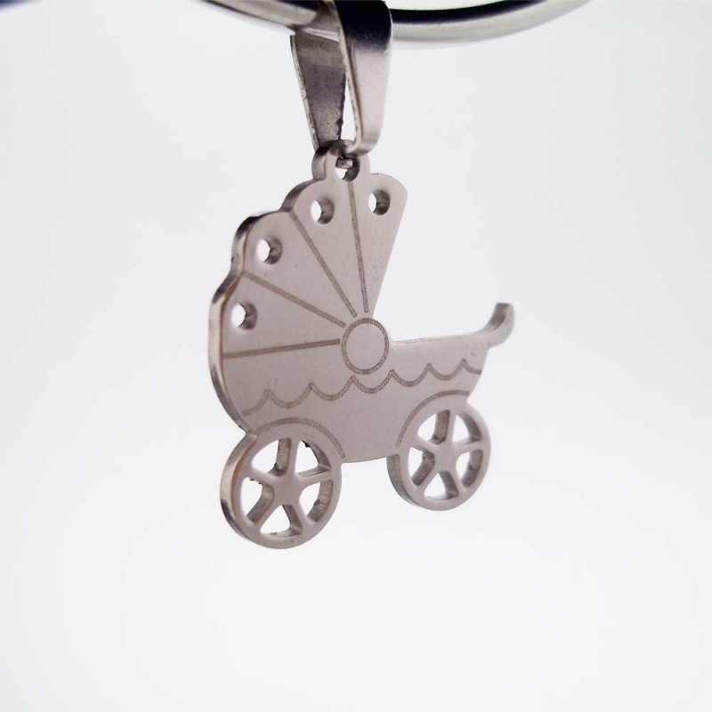 Charms acciaio carrozzina intagliata 20 mm 2 pz (Cz1y) - pietreeminuterie.com