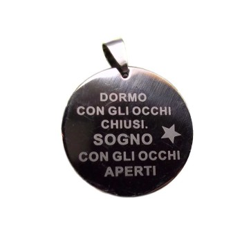 Ciondolo con scritta acciaio 30 mm pacco 5 pz