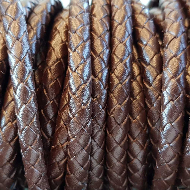 Cordino In pelle intrecciato marrone 6 mm 50 cm (Cord1) - pietreeminuterie.com