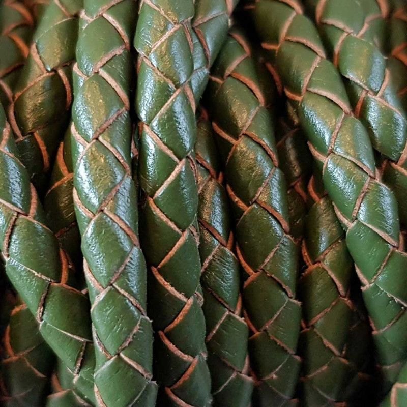Cordino In pelle intrecciato verde 4 mm 50 cm (Cord3) - pietreeminuterie.com