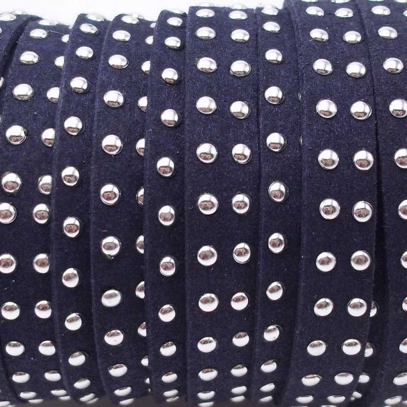 Laccetto in alcantara borchiato blu notte 10 mm pacco 1 metro (zf032) - pietreeminuterie.com