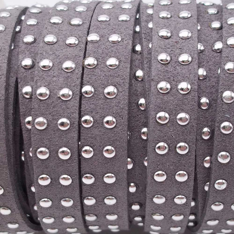 Laccetto in alcantara borchiato grigio 10 mm pacco 1 metro (zf034) - pietreeminuterie.com