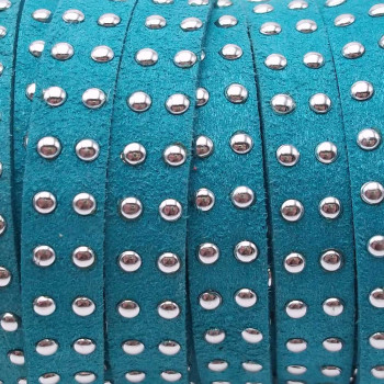 Laccetto in alcantara borchiato turchese 10 mm pacco 1 metro