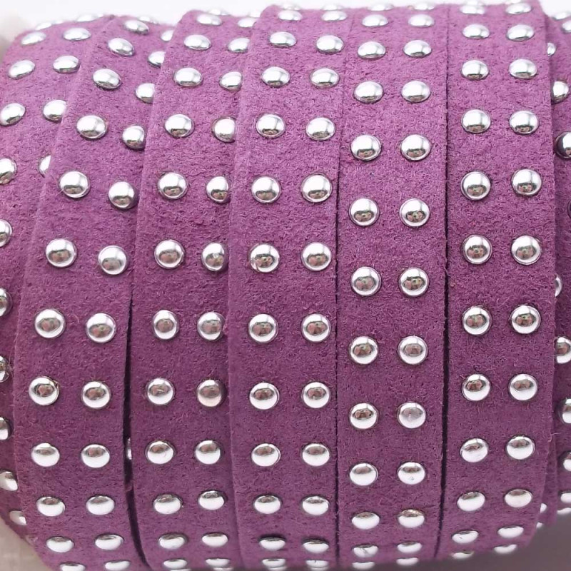 Laccetto in alcantara borchiato viola 10 mm pacco 1 metro (zf030) - pietreeminuterie.com