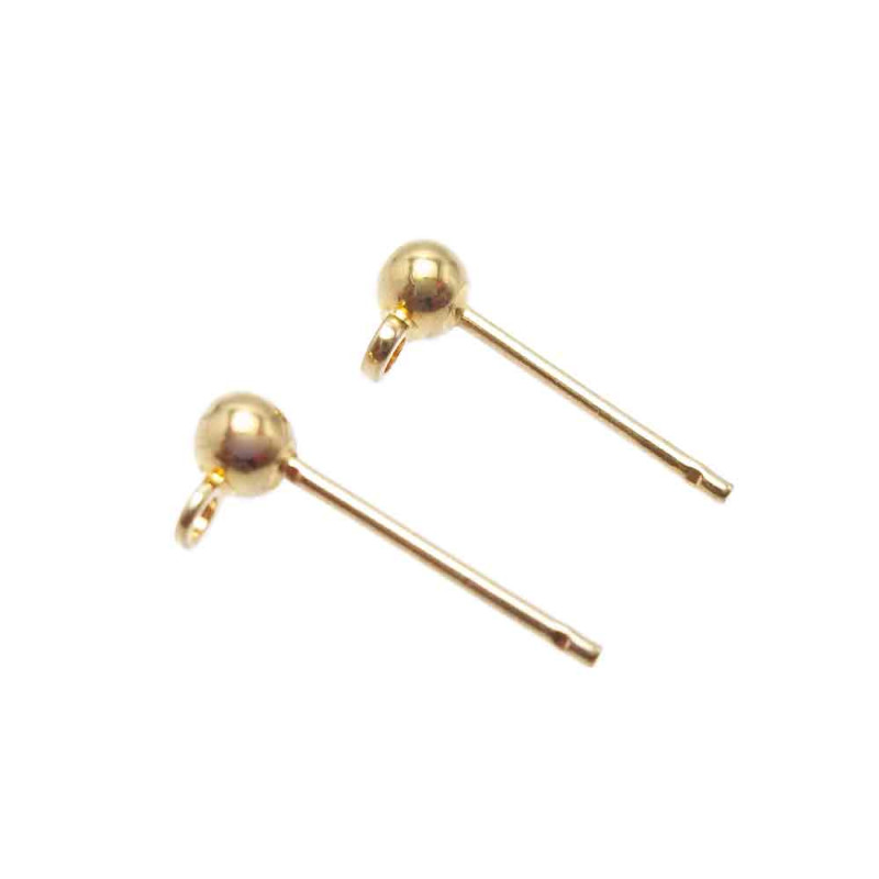 ORECCHINI A PERNO IN OTTONE ORO 3 MM PACCO DA 10 PZ (OT2) - pietreeminuterie.com