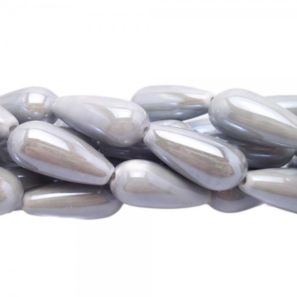 Perline Gocce In Ceramica | Perline Gocce ceramica grigie 15x10 mm 10 pezzi - Pgg179
