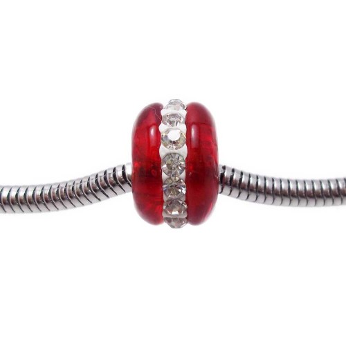 Perline Foro Largo Vetro | Perline a foro largo in vetro rosso con strass 14x9 mm 1 pz - pfl06