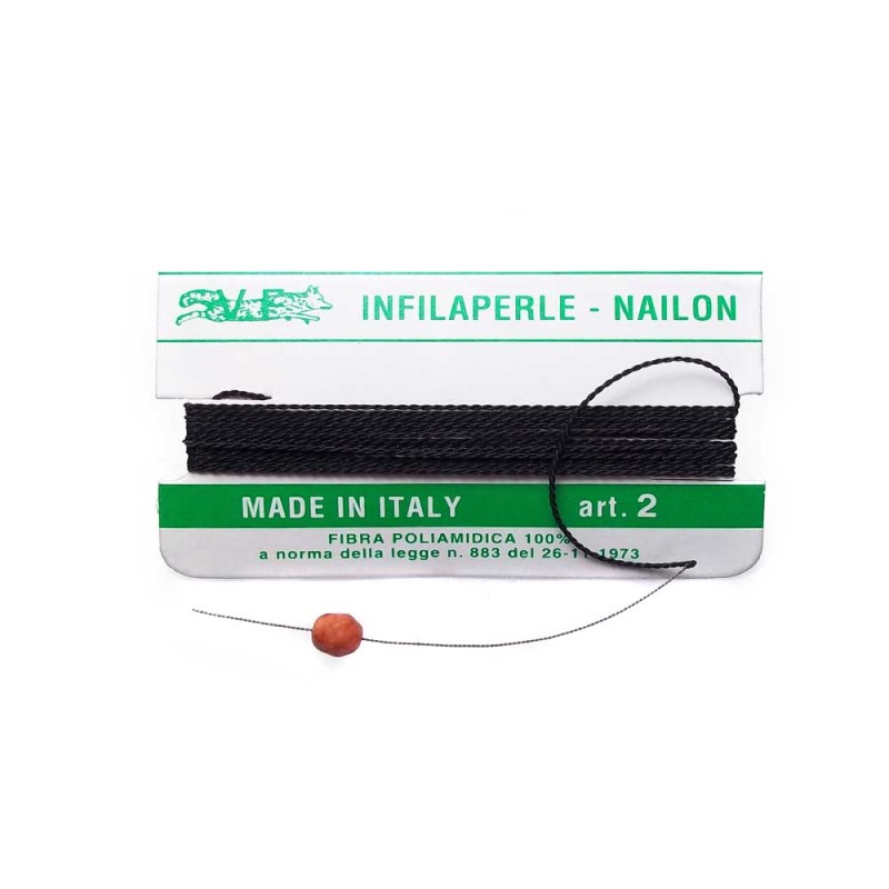 FILO INFILA PERLE NERO MISURA 6 CON AGO PACCO 1 PZ (fc0317) - pietreeminuterie.com