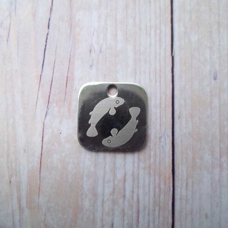 Charms con segno zodiacale inciso a laser Pesci 15 mm pacco da 1 pezzo (Seg5010) - pietreeminuterie.com